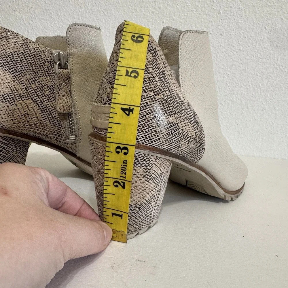 Sorel Nadia Beige‎ & Snakeskin Leather Peep Toe Ankle Booties Womens Size 9